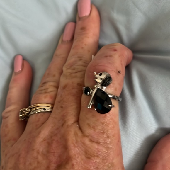 Sterling Silver Black Spinel Ring Size 9 Puppy Dog Silver Ring - Picture 3 of 4